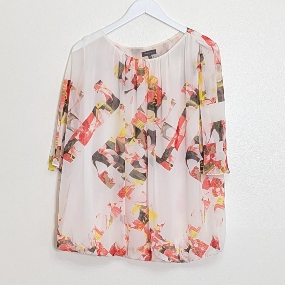 Vince Camuto Blouse 1X White Floral Print Dolman Sleeves - Picture 1 of 7